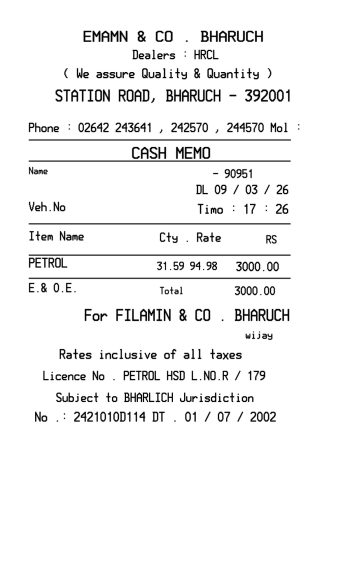 Petrol Receipt India - EMAMN BHARUCH receipt template preview thumbnail
