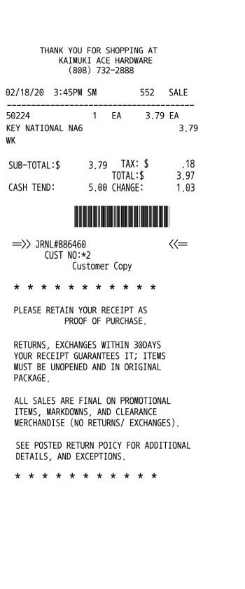 Ace Hardware receipt template
