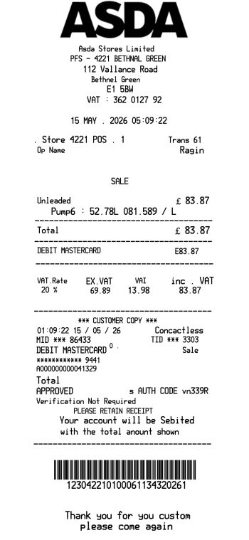 ASDA fuel receipt template receipt template preview thumbnail
