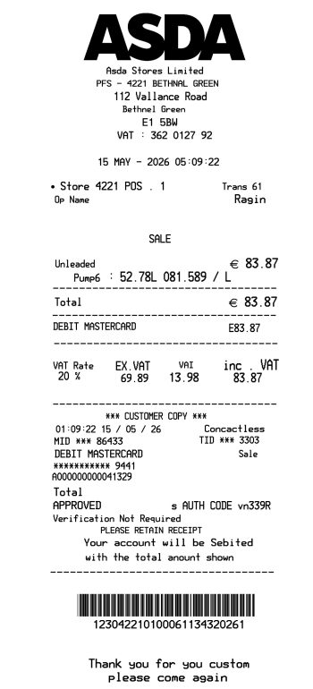 ASDA receipt sample 2 receipt template preview thumbnail