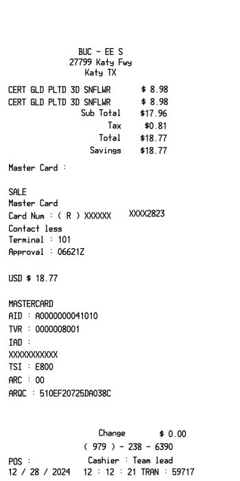 Buc-ee's receipt credit card receipt template preview thumbnail