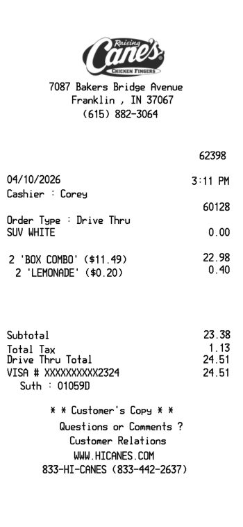 Canes Receipt receipt template preview thumbnail