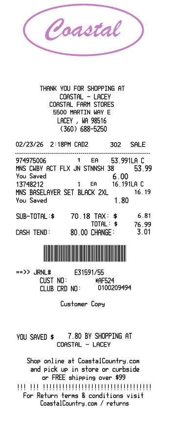 Costal Farm Home receipt receipt template preview thumbnail