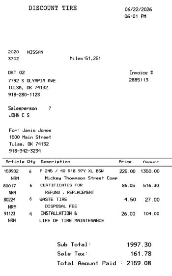Discount Tire receipt receipt template preview thumbnail