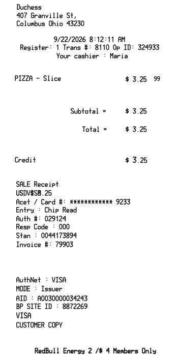 Duchess receipt template sample receipt template preview thumbnail