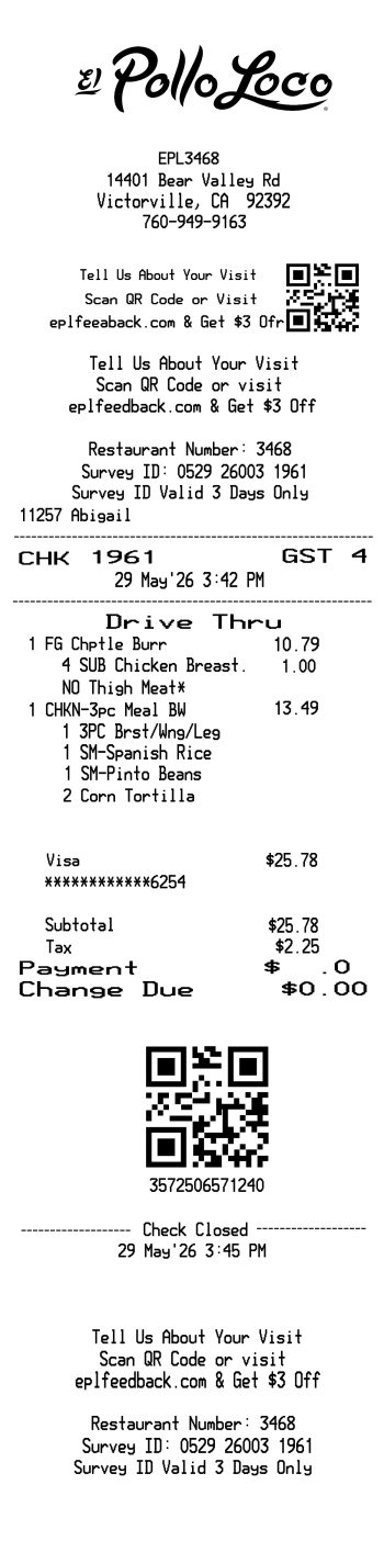 El Pollo Loco receipt sample receipt template preview thumbnail