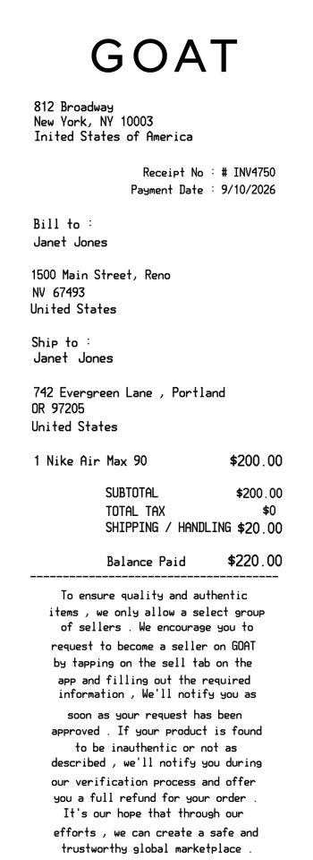GOAT sneakers receipt template store receipt template preview thumbnail