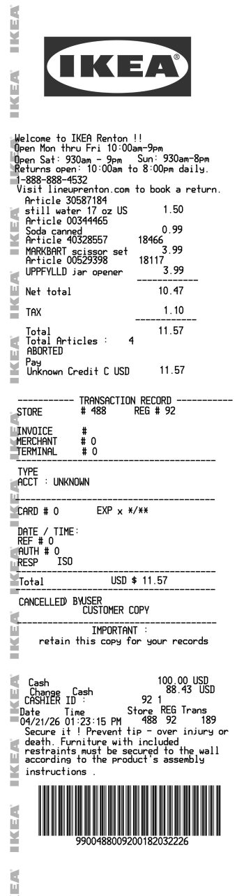 IKEA receipt template