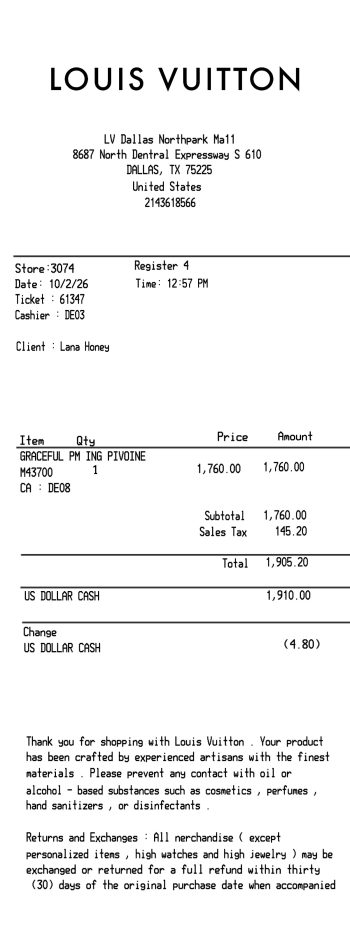 Louis Vuitton receipt 3 USA receipt template preview thumbnail