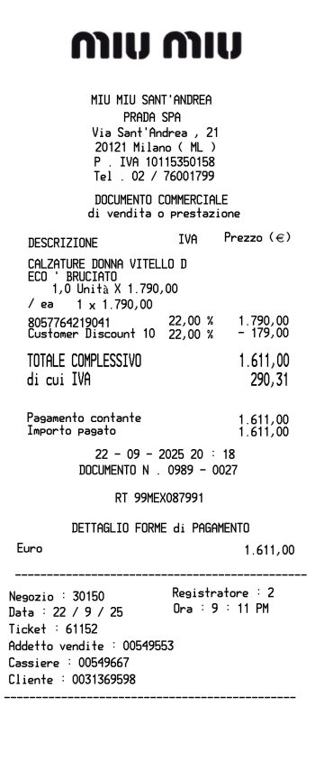 MIU MIU receipt receipt template preview thumbnail