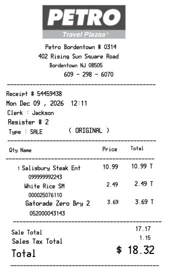 Petro Stopping Center Plaza receipt receipt template preview thumbnail