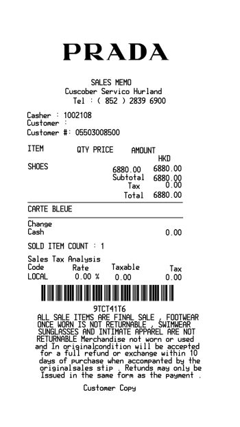 PRADA receipt sample EURO receipt template preview thumbnail
