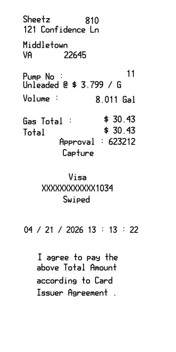 Sheetz Gas Station receipt receipt template preview thumbnail