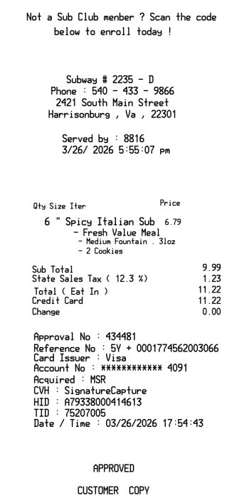 Subway restaurant receipt template 2 receipt template preview thumbnail